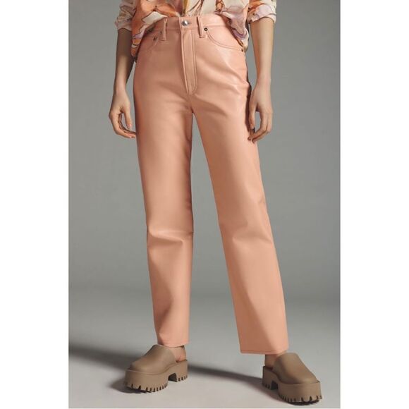 NEW Anthropologie AGOLDE '90s Pinch Waist Coral Five-Pocket Leather Pant Size 25 - Picture 4 of 5